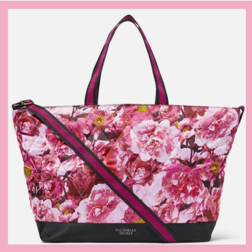 NWT Victoria's Secret Floral Weekender Quilted Duffle Tote Bag